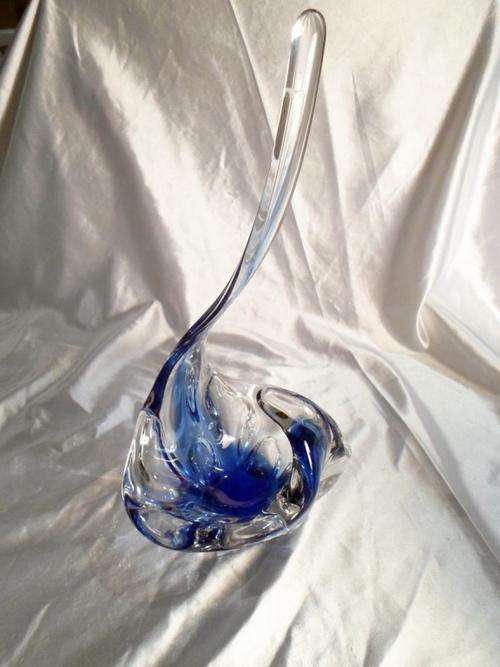 Murano free form swan style cobalt blue vase